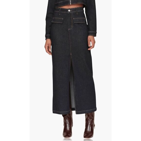 Avec Les Filles Slit Denim Maxi Skirt - Picture 6 of 14